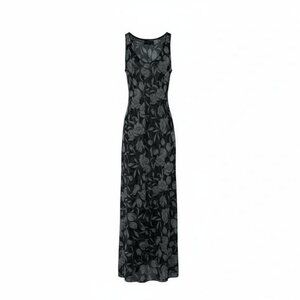 Jessica McClintock Black and Gray Floral Maxi Dress